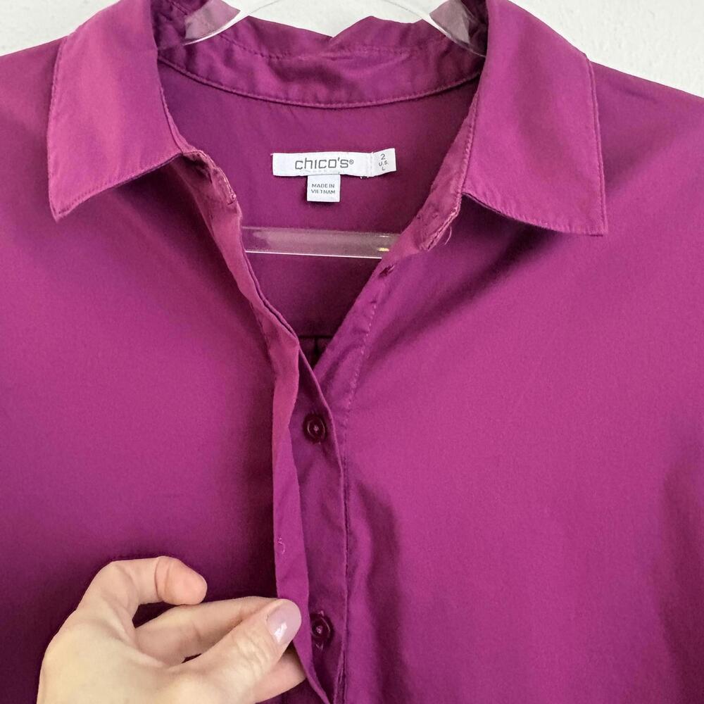 Chico’s | Short Sleeve Collared Purple Fuchsia Shirt Dress Pockets Size 2X - Picture 4 of 8